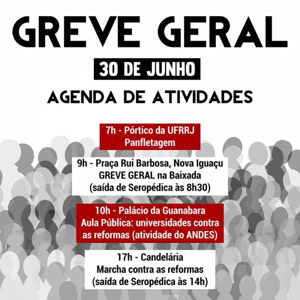 Agenda de atividades da GREVE GERAL de 30 de junho