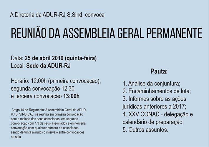 CONVOCAÇÃO DE REUNIÃO da ASSEMBLEIA GERAL Permanente