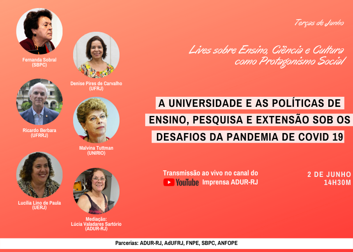 ADUR promove lives para debater Ensino, Ciência e Cultura como Protagonismo Social