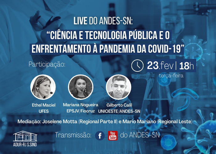 Live do ANDES-SN: “Ciência e Tecnologia pública e o enfrentamento à pandemia da Covid-19”