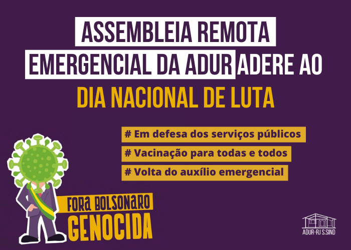 Assembleia Remota Emergencial da ADUR adere à Dia de Luta