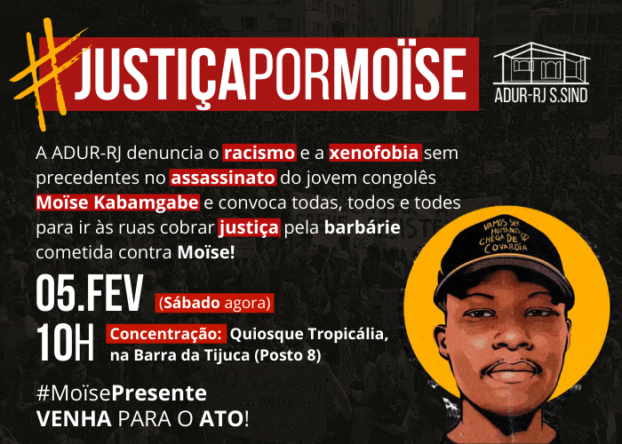 5 de fevereiro: participe do ato #JustiçaPorMoïse, às 10h, em frente ao Quiosque Tropicália!
