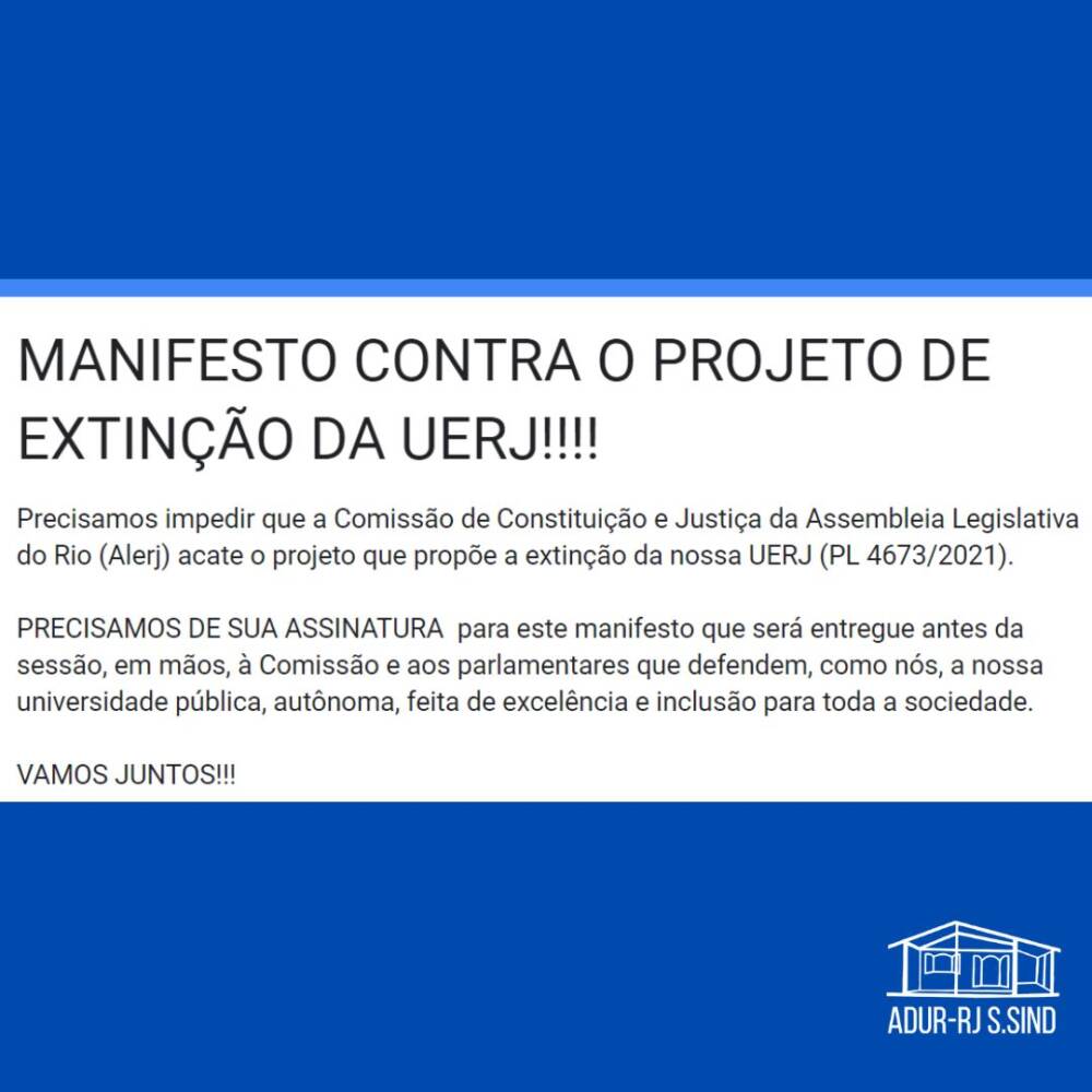 ADUR repudia projeto de lei que propõe extinção da UERJ