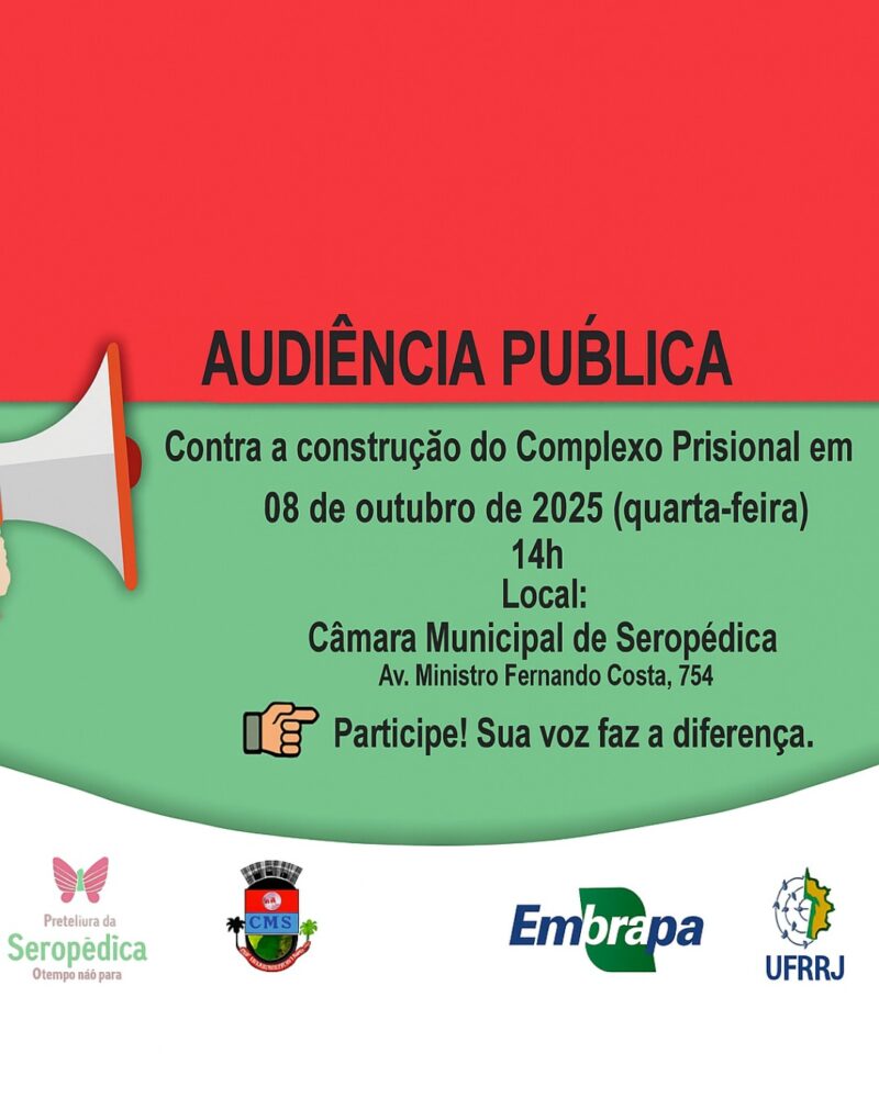 Prefeitura de Seropédica realizará, no dia 8, audiência pública contra a construção do Complexo Prisional no município